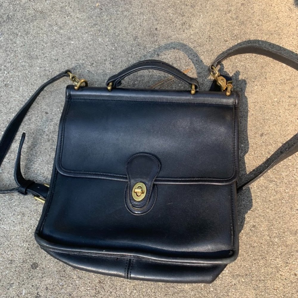 Vintage Black Leather Coach Station Bag
